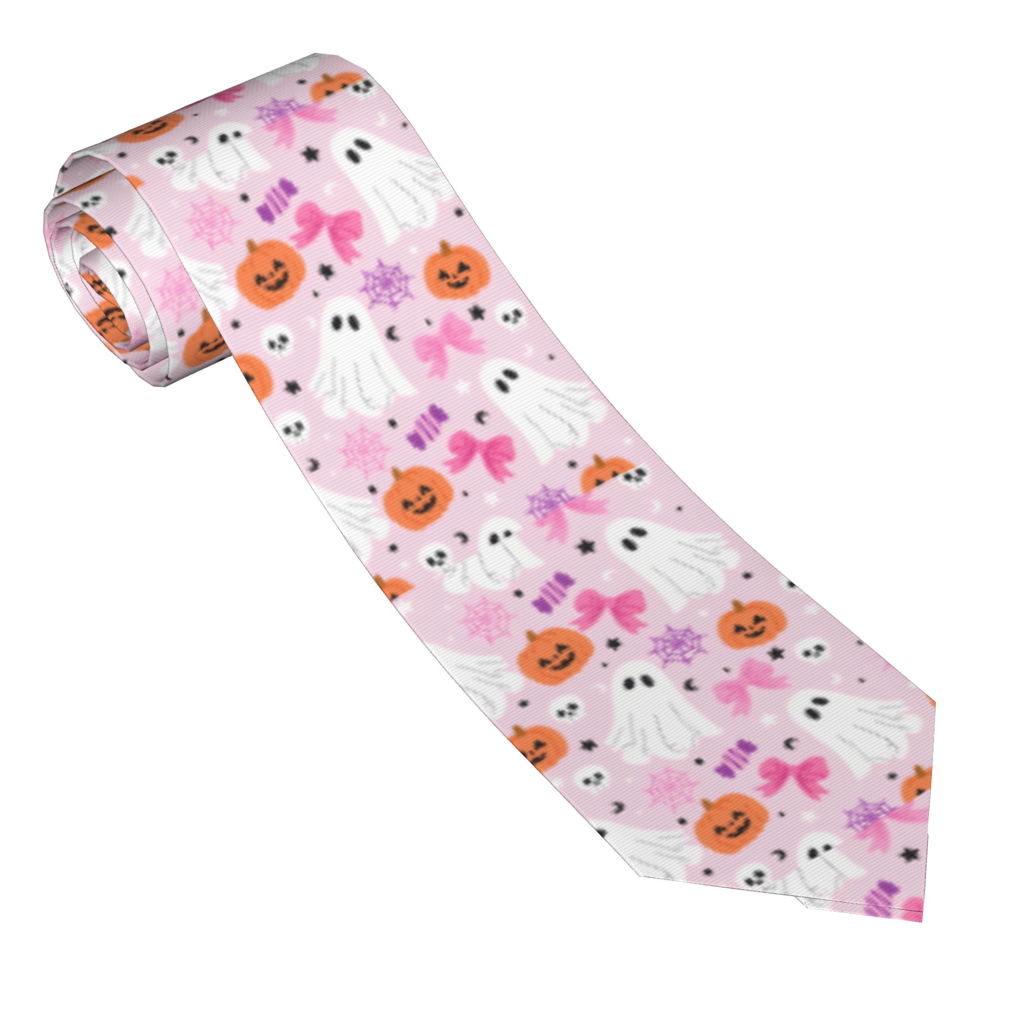 Skinny Tie Men - Pink Halloween Ghosts Pattern Necktie Men