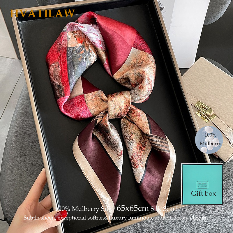 Ascot Neck Scarf - 100% Real Silk Square Scarf Women