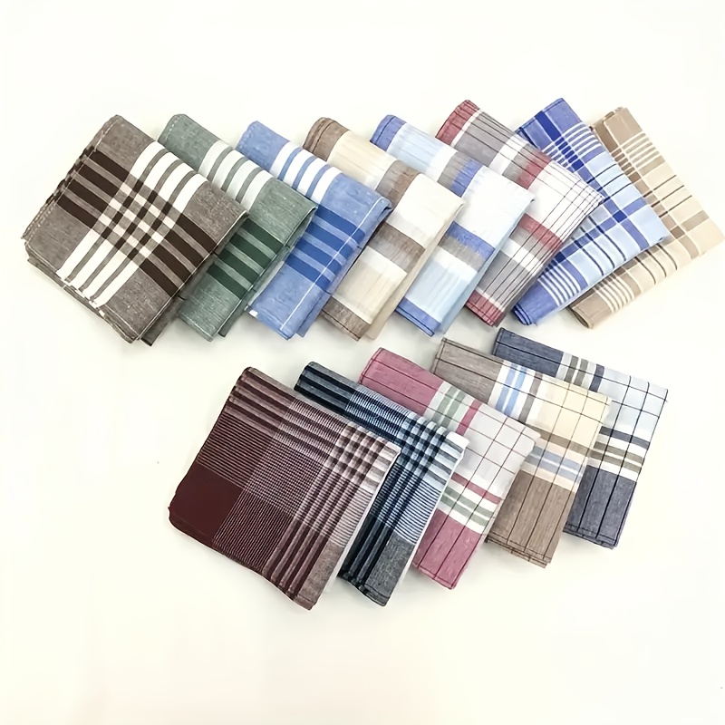Pocket Square Set - 12pcs Men's Cotton Plaid Handkerchief Set