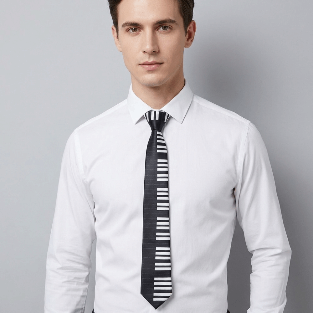 Skinny Tie Men - Simple Skinny Piano Necktie Slim White